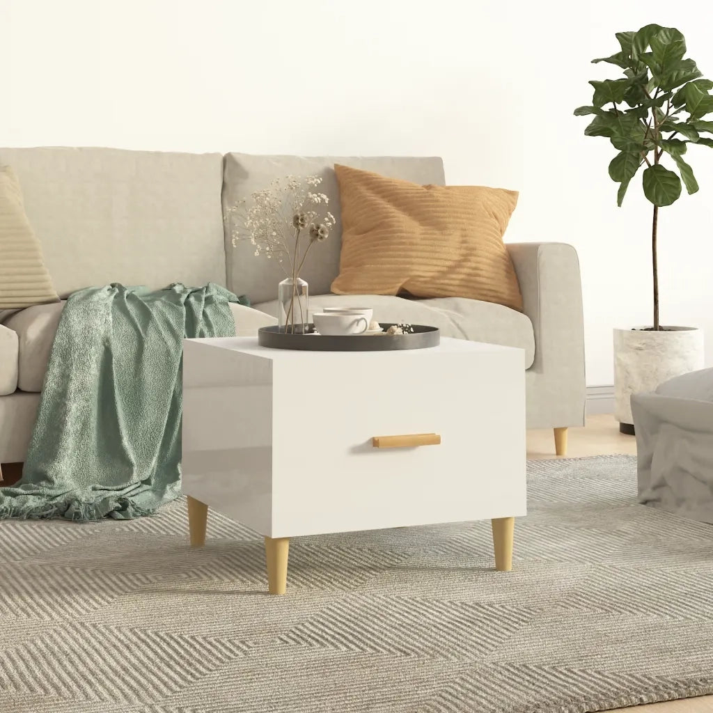 Tavolino da Salotto-Tavolino da soggiorno-Tavolo Bianco Lucido 50x50x40 cm Legno Multistrato 437399