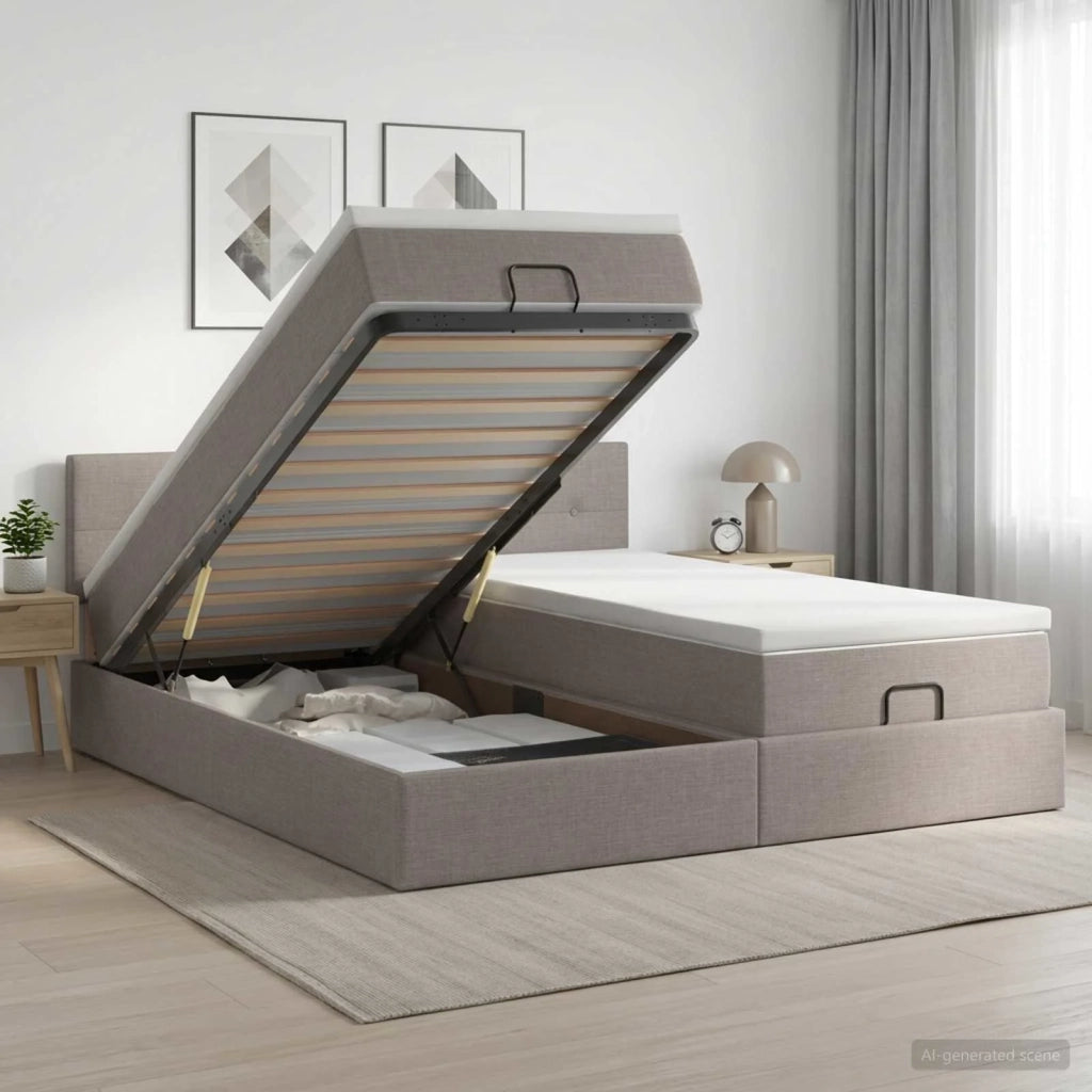 Letto Ottomano con Materasso e LED Tortora 200 x 200 cm Tessuto 3457284