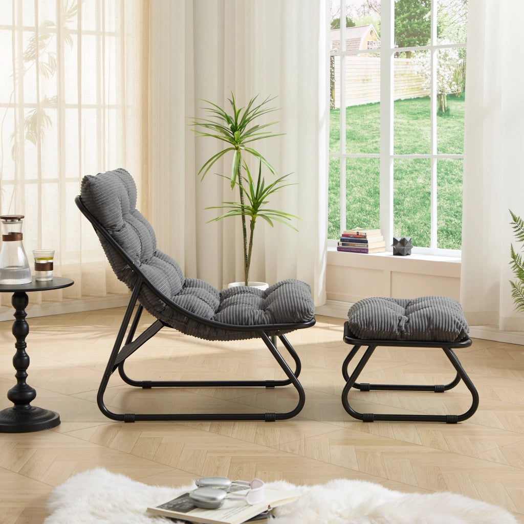 POLTRONA lounge da esterno con ottoman 65x78x86 cm acciaio grigio