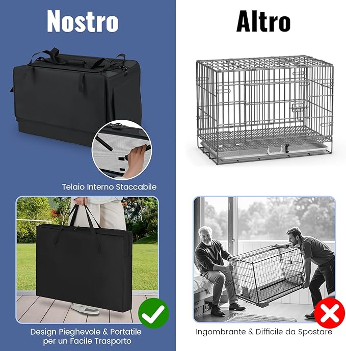 Trasportino Pieghevole per Cani e Gatti, Borsa da Trasporto per Animali con 2 Aperture, Finestra, Cesto Interno in Rete, Tasche Laterali e Porta Bicchiere, Gabbia Morbida e Portatile (M)