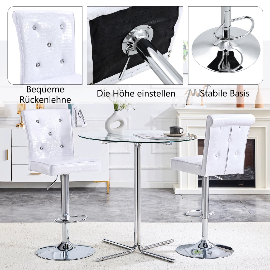 Sedie da pranzo vintage, 2 pezzi in PVC bianco con dettagli in cristallo e struttura robusta