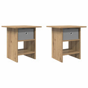 Set di 2 Comodini | Armadio da Notte | Mobiletto da notte con cassetto Rovere artigianale 41 x 40 x 45 cm