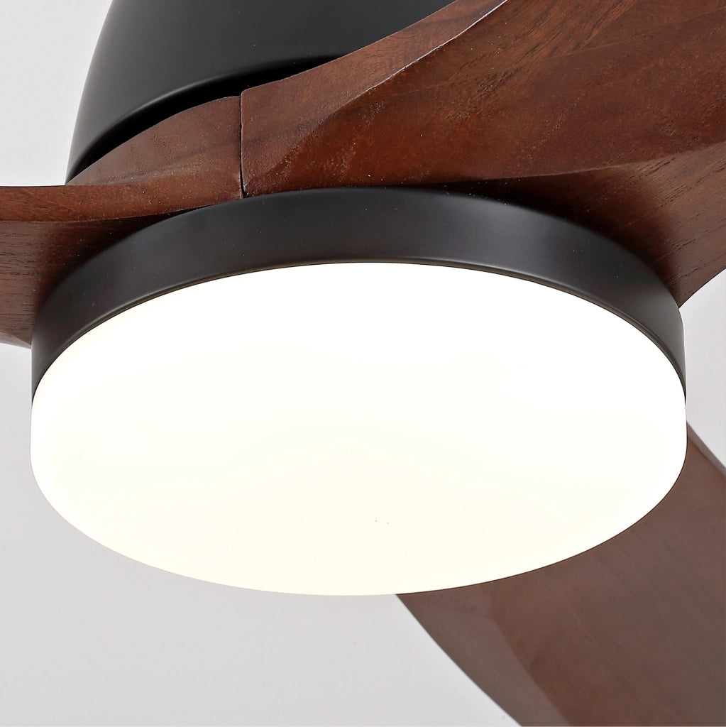Ventilatore da soffitto moderno da 72 pollici con 3 pale in legno d'acero; luce LED dimmerabile; nero e noce scuro
