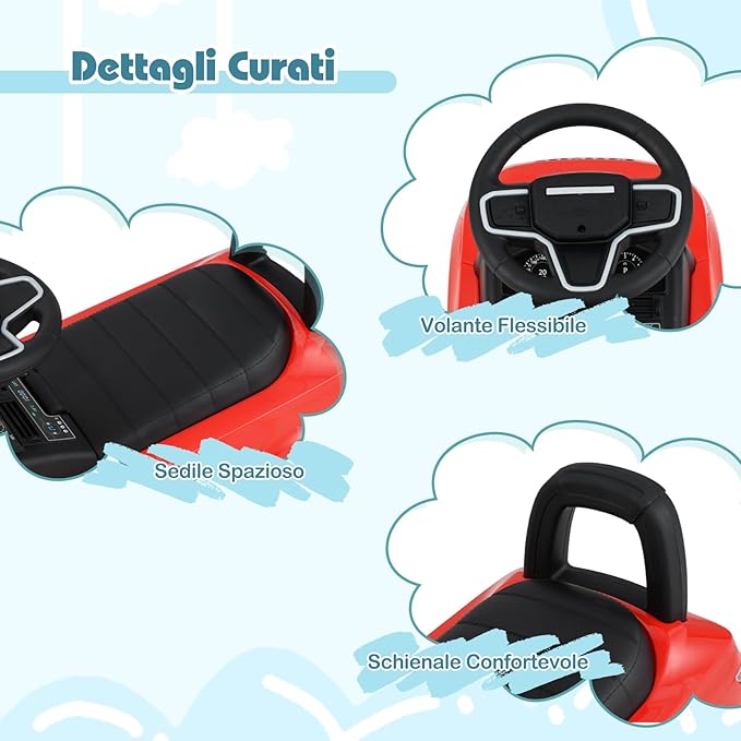 Macchinina Cavalcabile per Bambini, Macchina a Spinta con Clacson, Suoni del Motore e Spazio di Stoccaggio, Auto Giocattolo per Bambini da 1-3 Anni (Rosso)