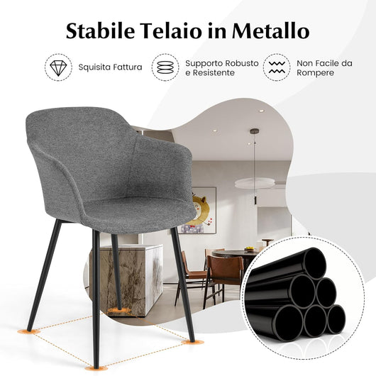 Set di 2 Sedie da Pranzo, Sedia da Pranzo Imbottita con Schienale Ergonomico, Ampi Braccioli, Sedie Moderne ed Eleganti per Soggiorno, Sala da Pranzo e Cucina, Portata 150 kg (Grigio)
