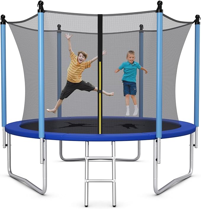Tappeto Elastico per Bambini 244/305/366/427cm Certificato GS, Trampolino Elastico da Interno ed Esterno con Rete, Tubi Galvanizzati Antiruggine e Scala