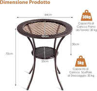 Tavolo da Giardino in Rattan PE e Vetro Temperato, Rotondo Tavolino Piccolo da Caffè Resistente alle Intemperie, per Cortile Balcone Esterno, Ø64 x 72 cm, Marrone