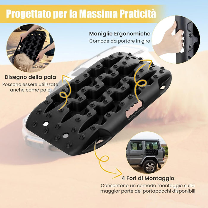 Tappetino di Trazione 2 Pezzi, Carico 10T, Piastre di Trazione per SUV Camper Auto Camion, Tavola di Recupero per Piste Offroad, per Sabbia, Neve, Fango (Nero, 58 x 31 x 6 cm)