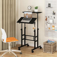 Scrivania per Computer Regolabile in Altezza, Scrivania Salvaspazio con Ruote e Ganci, Tavolo Porta PC per Studio e Ufficio, 60 x 60 x 72-124 cm (Nero)