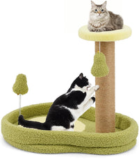 Tiragraffi per Gatto Alto 40 cm con Lettino Stile Avocado, Albero Tiragraffi Gatti con Palo a Corda in Juta, Piattaforma e 2 Pompon, Cuccia Albero Gatto Rivestito in Peluche, Verde