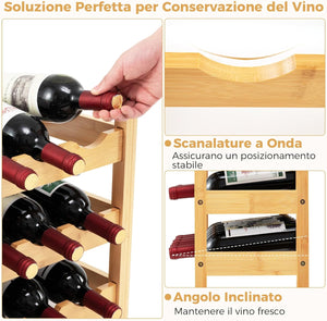 Portabottiglie per Vino in Bambù, Scaffale per 18 Bottiglie di Vino con Fessura a Onda, per Soggiorno, Cucina, Bar, 62 x 24 x 38 cm