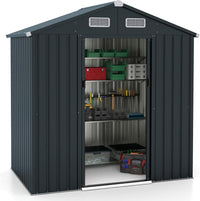 Casetta da Giardino 3,25 m³, Capanni da Esterno Porta Attrezzi Multifunzionale con Tetto Inclinato, Porte Scorrevoli, Ventilazione e Telaio Metallico Zincato 192,5 x 129 x 196 cm