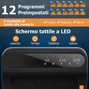 Tapis Roulant Senza Manubrio, Tapis Roulant Sotto Scrivania per Casa/Ufficio con 12 Programmi, Telecomando a Forma di Orologio e Schermo Touch LED, Senza Installazione, Capacità 120 kg