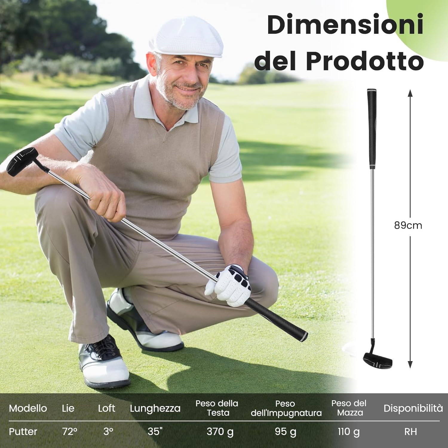 Chipper da Golf, Cuneo da Golf da 89 cm con Linee di Allineamento per Migliorare la Precisione, Club da Golf per Destrorsi
