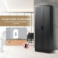 Armadio Alto di Stoccaggio a Pavimento con 2 Ante, Mobile Multiuso con Ripiani Regolabili, Armadietto di Stoccaggio in Legno Capacità di Carico di 90 kg, 59 x 43,5 x 178 cm (nero)