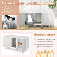 Mobile per Lettiera per Gatti 120 x 52 x 65 cm, Casetta per Gatti con 2 Ante, Fori, Tiragraffi e Gambe Staccabili, Mobile Versatile e Moderno per Salotto (Bianco e grigio)