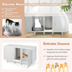 Mobile per Lettiera per Gatti 120 x 52 x 65 cm, Casetta per Gatti con 2 Ante, Fori, Tiragraffi e Gambe Staccabili, Mobile Versatile e Moderno per Salotto (Bianco e grigio)
