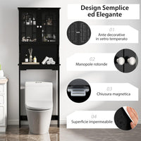 Mobile per Lavatrice, Organizzatore Bagno con 3 Mensole, Scaffale per Bagno con Mensola Interna Regolabile e 2 Ante, Salva Spazio (Nero)