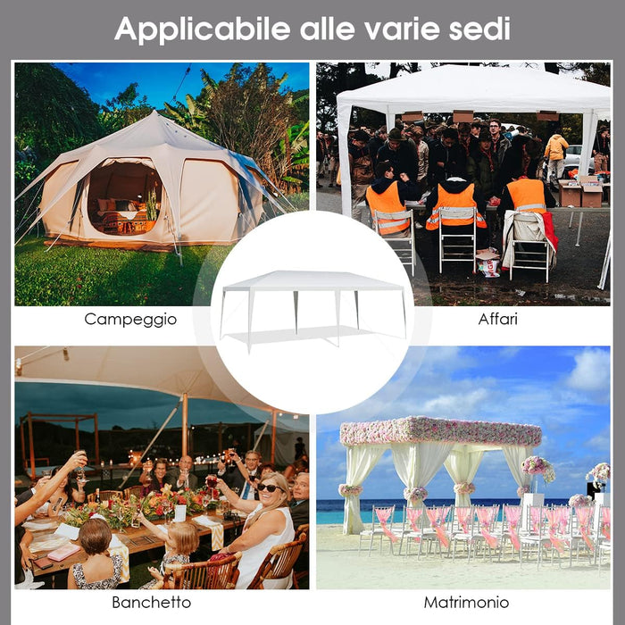 Tendone per Feste 3 M x 6 M, Gazebo da Giardino con Struttura in Metallo, Impermeabile e Protezione UV, per Feste, Barbecue, Giardino e Spiaggia, Bianco