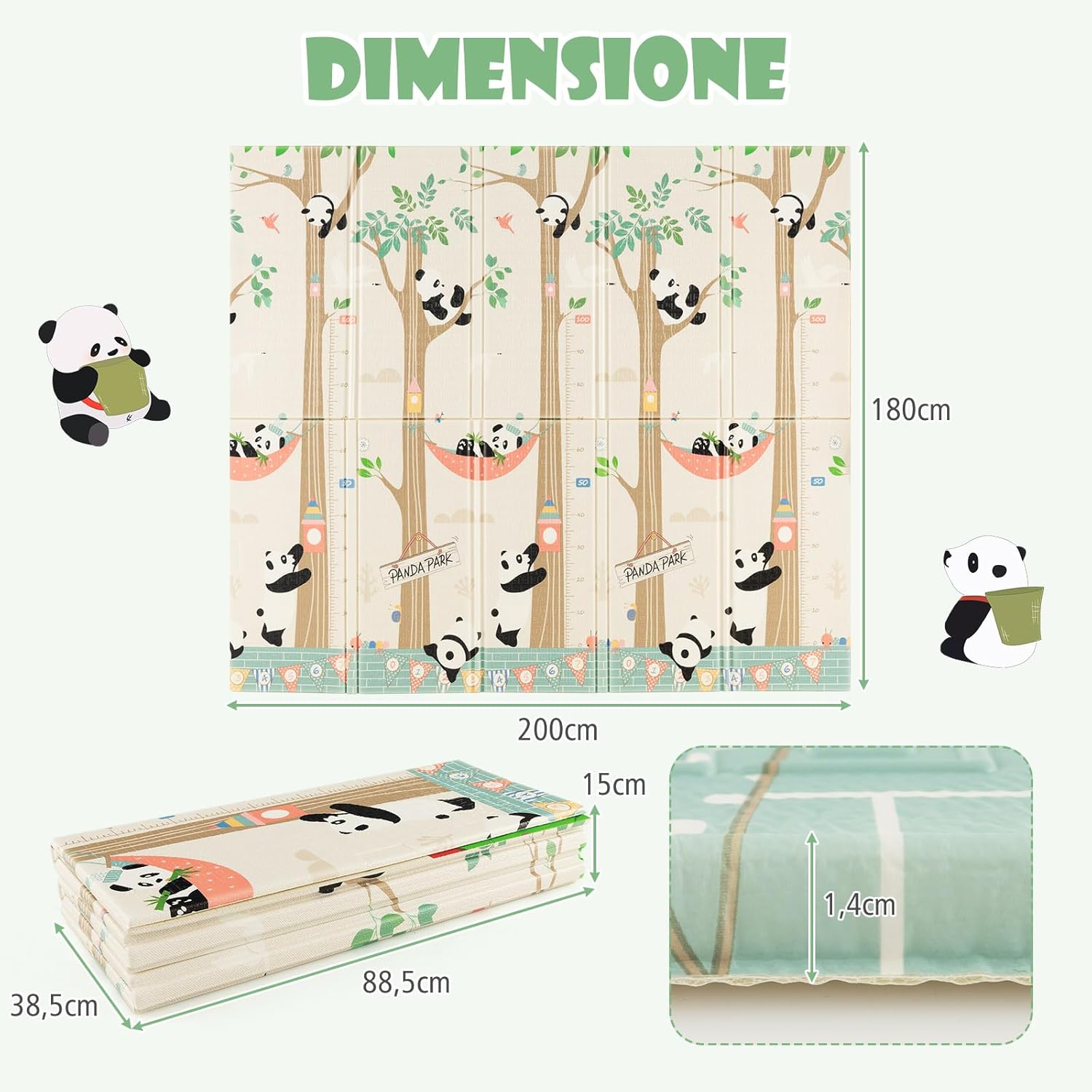 Tappeto Gioco per Bambini Pieghevole, Tappeto per Pavimento Grande da 200 x 180 cm con Borsa da Trasporto per Interni ed Esterni, Tappeto Impermeabile e Reversibile per Bambini, Neonati