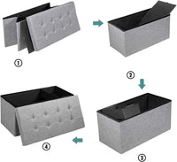 Ottomana Salvaspazio Pieghevole da 80 cm, Cassapanca per Giocattoli con Contenitore Rimovibile, Poggiapiedi con Sedile Imbottito per Soggiorno, Camera da Letto, Portata 160 kg (Grigio)