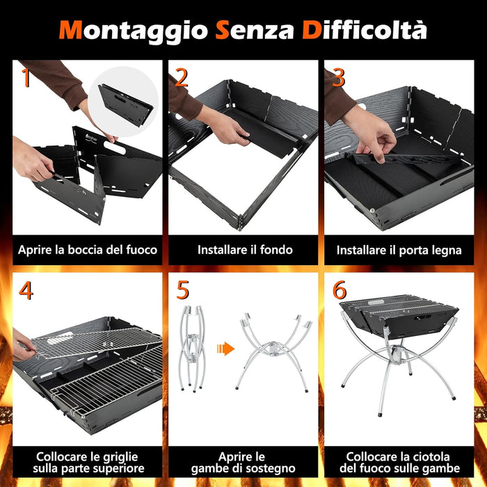 Griglia Barbecue da Campeggio, Barbecue Pieghevole Portatile 3 in 1 con Griglie in Acciaio Inossidabile, per Picnic, Campeggio, Cortile e Patio