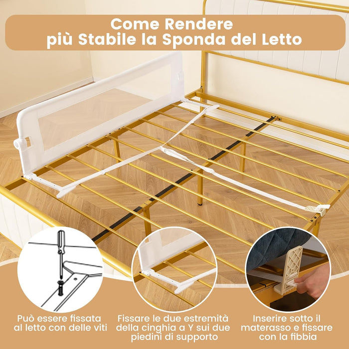 Sponda Letto per Bambini 105/120/150 cm, Barriera di Sicurezza per Neonati, Barriera Letto Pieghevole e Portatile, con Cinghia di Sicurezza (Bianco, 152 x 34 x 42 cm)