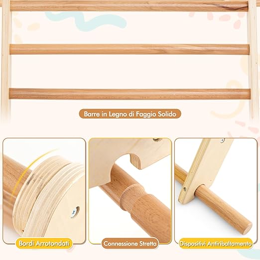 3 in 1 Arrampicata Giocattolo a Triangolo per Bambini, Set di Arrampicata con Rampa di Scivolo a 2 Lati e Inclinazione Regolabile, Arrampicatore per Bambini 1 Anno+ (Stile 2 Naturale)