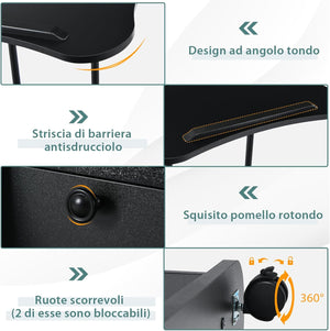 Scrivania Regolabile in Altezza con Ruote, Standing Desk Mobile con Piano Inclinabile e Scomparti, Scrivania per Laptop Ergonomica con Rotelle per Ufficio e Casa, Nera