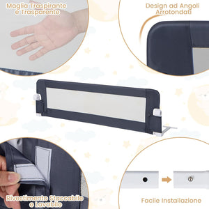 Sponda Letto per Bambini 105/120/150 cm, Barriera di Sicurezza per Neonati, Barriera Letto Pieghevole e Portatile, con Cinghia di Sicurezza (Grigio, 152 x 34 x 42 cm)