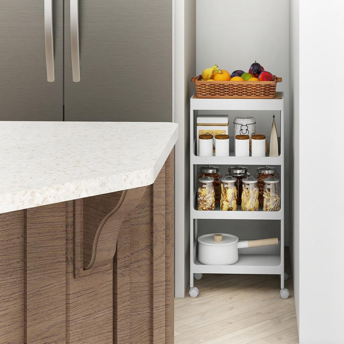 Carrello da Cucina a 3/4 Piani, Carrello con Vassoio Staccabile e Ruote Bloccabili, Carrello Multiuso per Cucina Bagno Lavanderia Spazi Stretti (4 Piani)