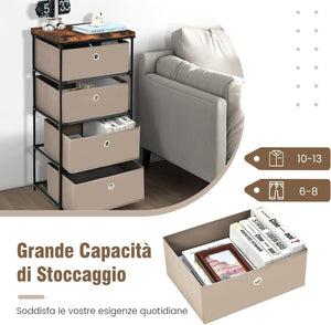 Cassettiera in Tessuto, Mobile con 4 Cassetti e Struttura Robusta in Metallo, Mobiletto Salvaspazio per Camera da Letto, Corridoio, Ingresso e Armadio, 42 x 33,5 x 84,5 cm (Marrone)