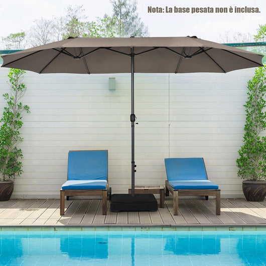 Ombrellone da Giardino Doppio 470 cm, Ombrello per Esterno con Manovella e 12 Stecche, Ombrello Rettangolare Pieghevole, per Giardino Piscina Terrazza, 470 x 280 x 245 cm (Marrone)
