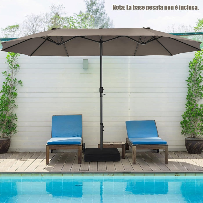 Ombrellone da Giardino Doppio 470 cm, Ombrello per Esterno con Manovella e 12 Stecche, Ombrello Rettangolare Pieghevole, per Giardino Piscina Terrazza, 470 x 280 x 245 cm (Marrone)