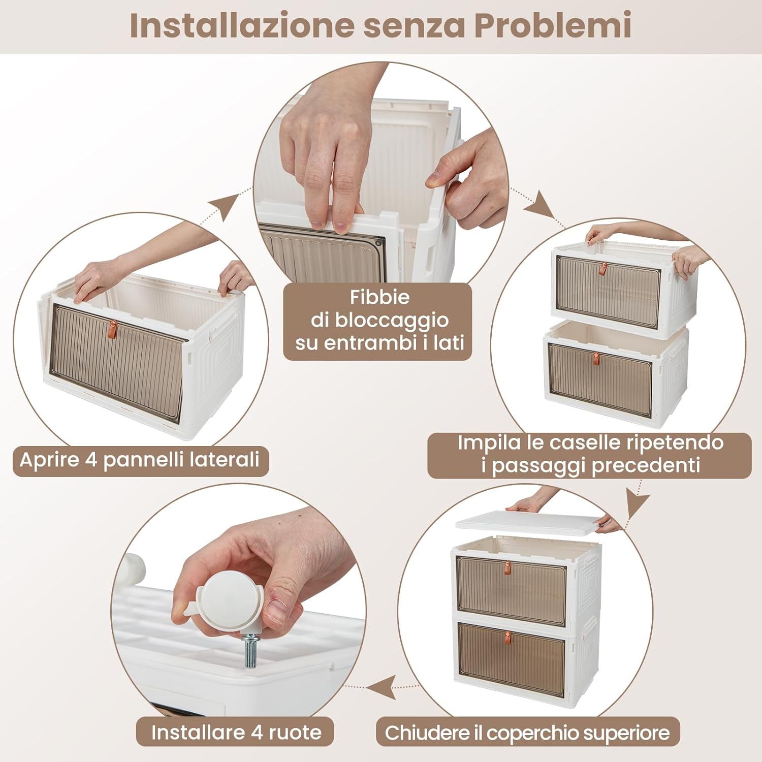Scarpiera Pieghevole a 3/4/6 Piani, Mobile Multiuso Impilabile con Porte Trasparenti Magnetiche e Ruote Piroettanti Bloccabili, Contenitore con Coperchio per Cibi Giocattoli Abiti (3 Piani)