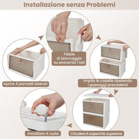 Scarpiera Pieghevole a 3/4/6 Piani, Mobile Multiuso Impilabile con Porte Trasparenti Magnetiche e Ruote Piroettanti Bloccabili, Contenitore con Coperchio per Cibi Giocattoli Abiti (3 Piani)