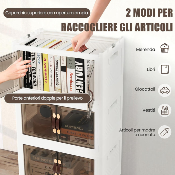 Scatola Portaoggetti, Contenitori in Plastica con Coperchio e 4 Ruote, Contenitore Pieghevole Impilabile per Soggiorno, Cucina e Camera da Letto (XL-Set di 5)