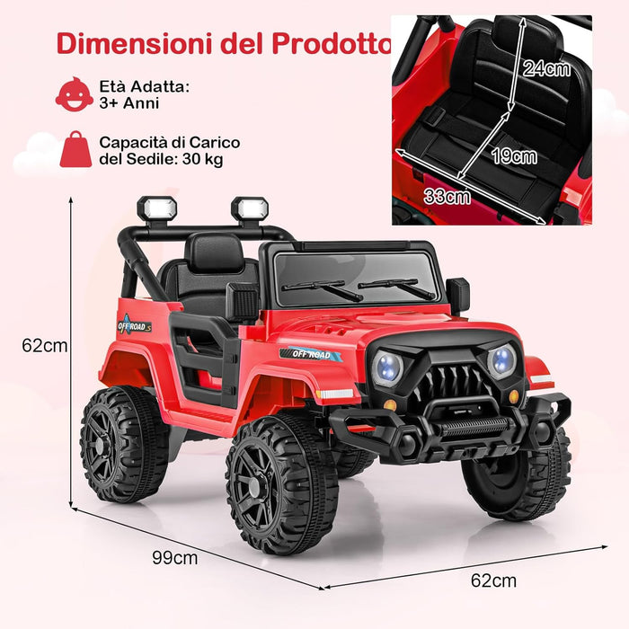 12V Macchina Elettrica per Bambini, Auto per Bambini con Telecomando Porta USB Musica e Luci, Avvio lento, Velocità Regolabile 1-5 km/h, per Bambini 3 Anni+ (Rosso)