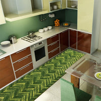 Tappeto Cucina Tessitura Piatta Effetto Parquet Antiscivolo Corridoio Bagno Verde 57x280 cm