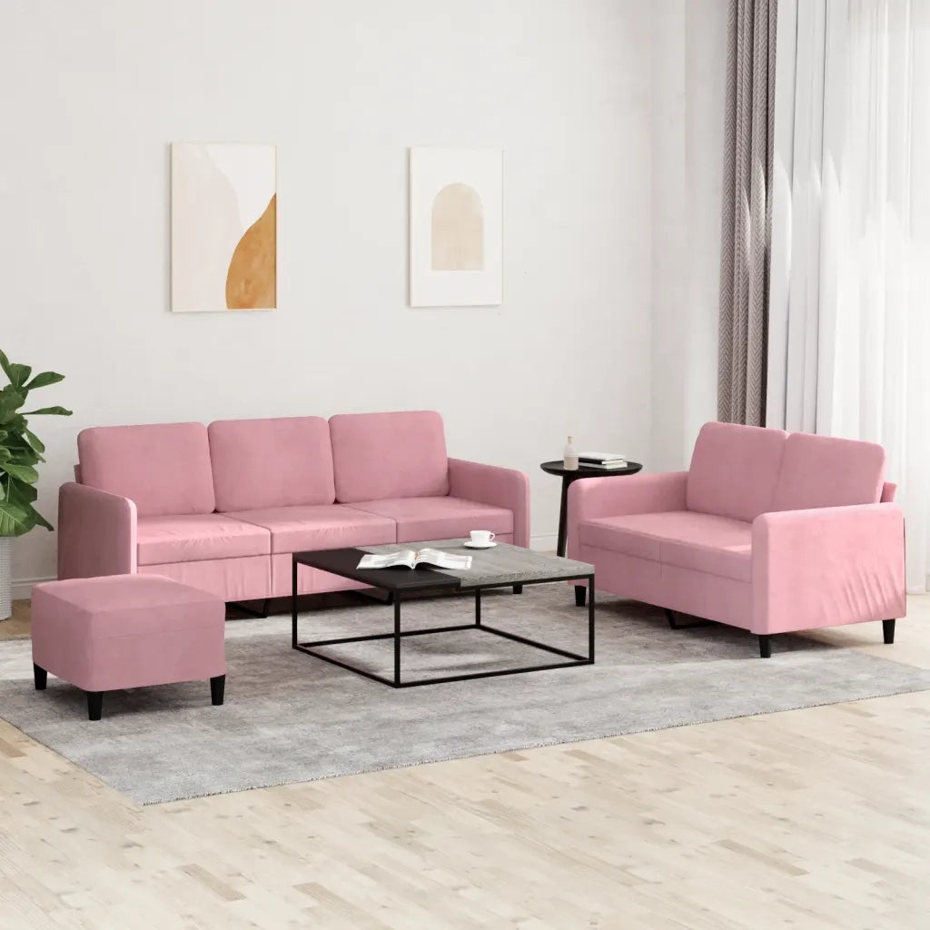 Set di Divani 3 pz Rosa in Velluto 3202027