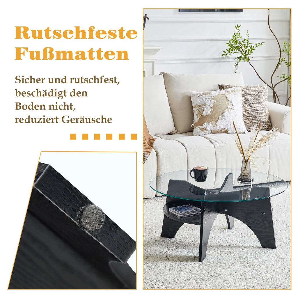 Tavolino da caffè rotondo con base in MDF e piano in vetro - per soggiorno - Ø 80 cm