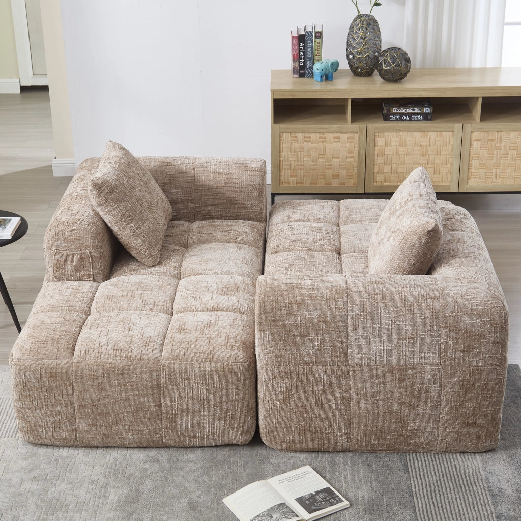 DIVANO SEZIONALE 250x158x60 cm Chenille Cachi con 3 Cuscini