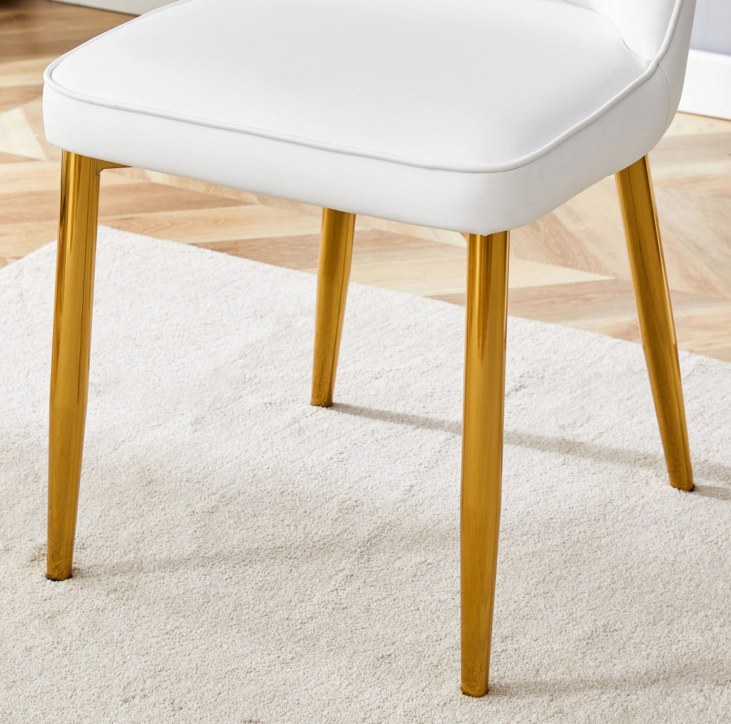 Sedia da pranzo moderna bianca con dettagli oro; 89 cm in PU leather e metallo