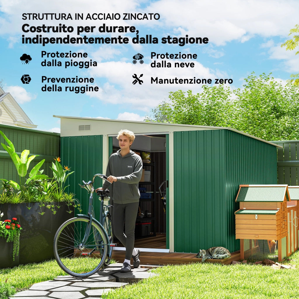 Casetta da Giardino ¨C Zephmum ¨C Verde, Acciaio, 345x280.5x169-201cm
