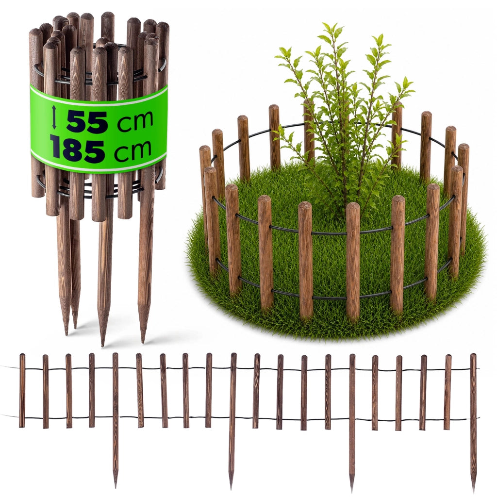 Recinzione da giardino KADAX, bordura in legno per prato, 185 cm, colore marrone.