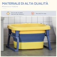 Vaschetta Bagnetto Neonato Pieghevole con Supporto Antiscivolo, Vaschetta da Bagno Portatile per Neonati e Bambini di 0-6 Anni con Foro di Scarico, 75.3x55.4x43cm, Blu e Giallo