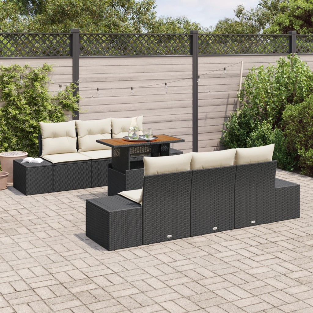 Set di Divani da Giardino a 7 Pezzi con Cuscini Nero Polyrattan