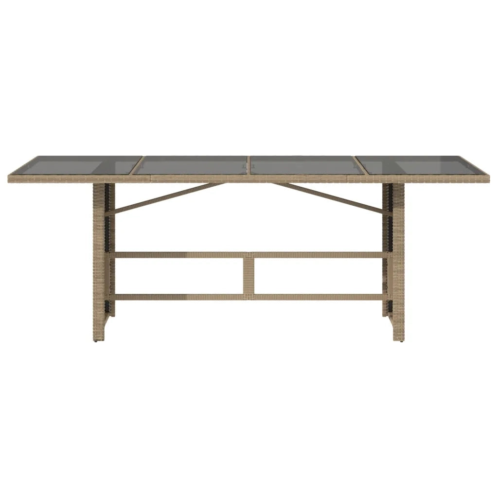 Tavolo da Giardino | Tavolino da esterno con Piano Vetro Beige 190x80x74cm Polyrattan