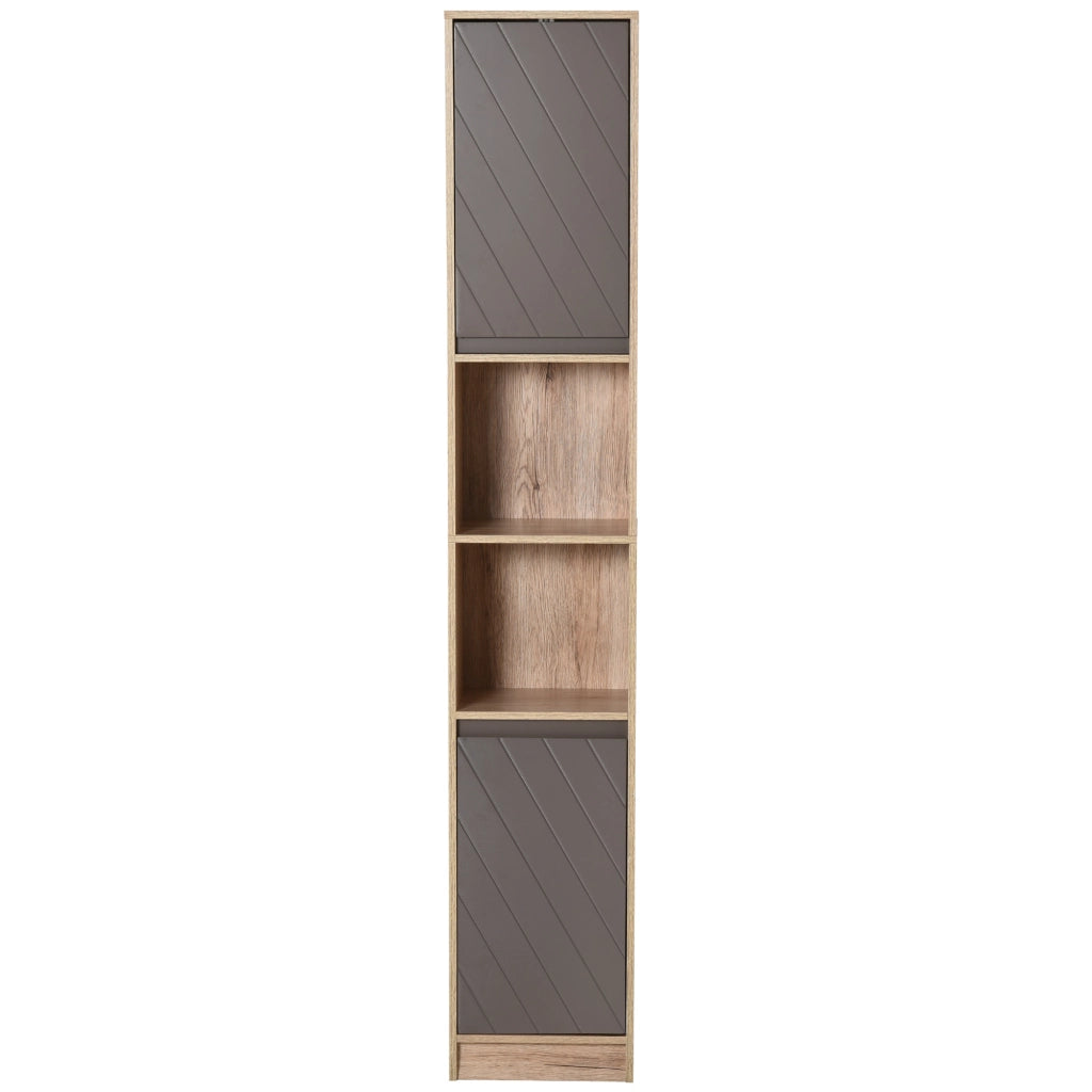 Colonna Bagno Stretto con Ante e Ripiani Aperti ¨C Zephmum ¨C 30x24x170 cm Rovere Grigio