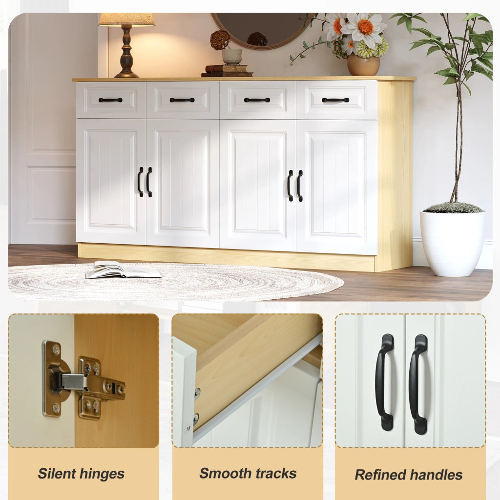 Credenza bianca e legno naturale mobile buffet 160 cm design scanalato